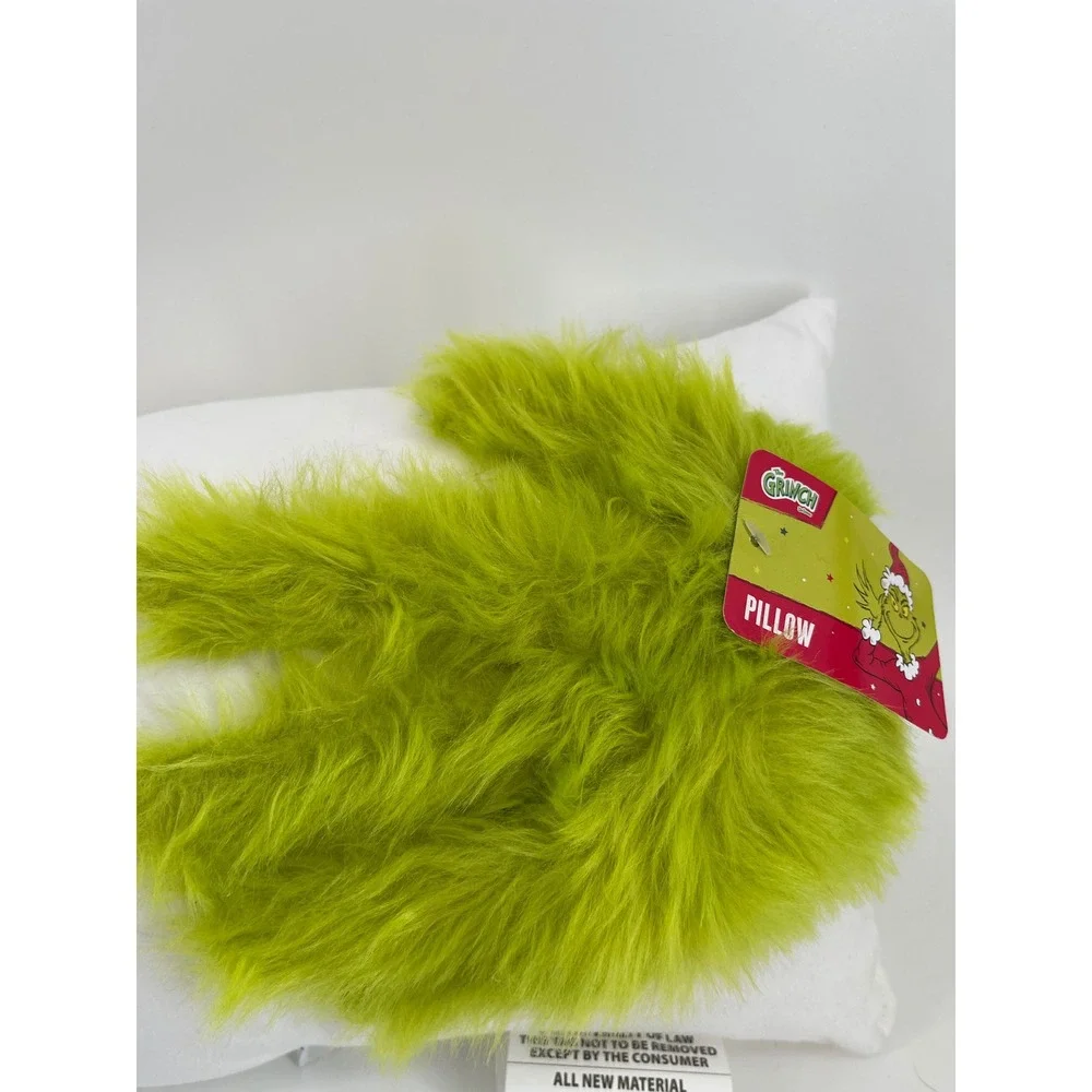 Dr. Seuss Grinch Lumbar Pillow OS White New Merry Grinchmas Faux Fur‎ 32x10
